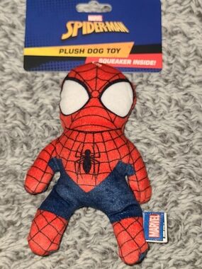 Marvel Spider Man Plush Dog Toy Squeaker Red Blue Superhero Pet Toy NWT